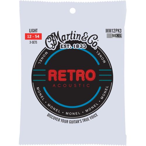 Martin Strings Mm12pk3 Retro Nickel 3-Pack Light 12-54 Jeux De Cordes Pour Guitare Folk (Lot De 3)