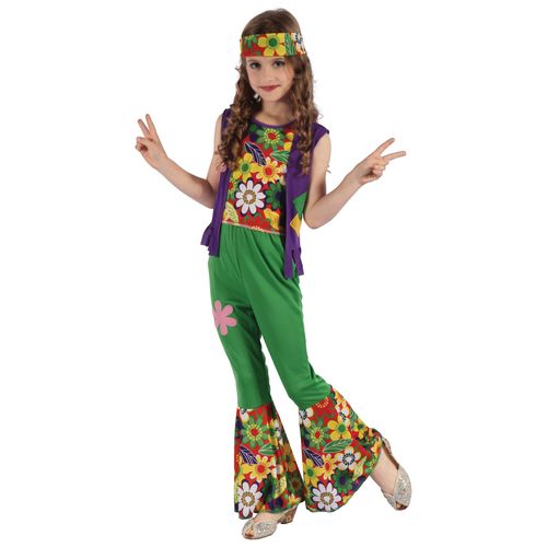 Déguisement Hippie Flower Power Vert Fille - Taille: L 10-12 Ans (130-140 Cm)