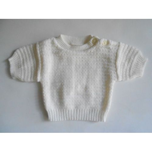 Pull Blanc Naissance - 3 Boutons Fermeture Épaule
