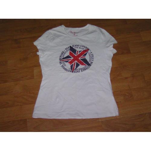 T-Shirt Pepe Jeans 14 Ans Blanc Et Drapeau Strass