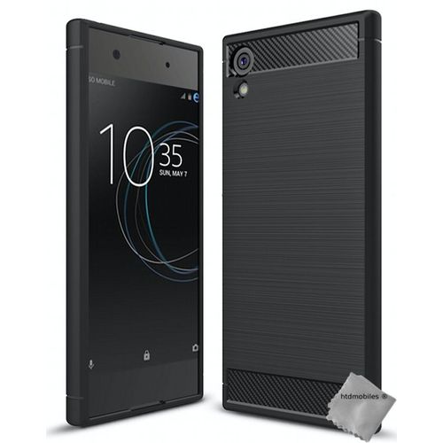 Housse Etui Coque Silicone Gel Carbone Pour Sony Xperia Xa1 Plus + Film Ecran - Noir