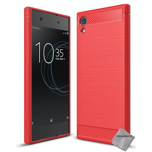 Housse Etui Coque Silicone Gel Carbone Pour Sony Xperia Xa1 Plus + Verre Trempe - Rouge