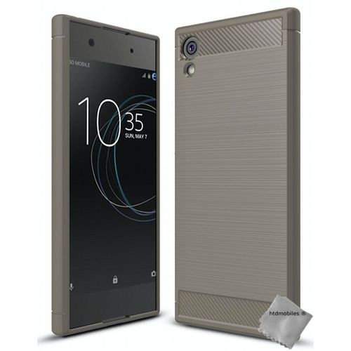 Housse Etui Coque Silicone Gel Carbone Pour Sony Xperia Xa1 Plus + Verre Trempe - Gris