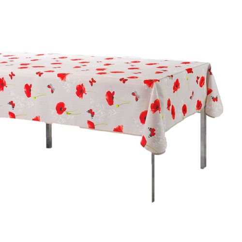 Nappe Rectangle Antitache Amapola - 150 X 240 Cm - Beige Et Rouge
