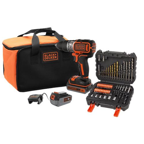 Perceuse à percussion sans fil BLACK + DECKER 18V - 2 batteries 18V 1x2.5Ah 1x4Ah - chargeur - sac - BL188ME2SA-QW