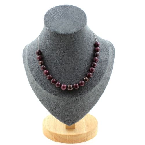 Collier 20 Perles Grenat 8 Mm. Chaine En Acier Inoxydable Collier Femmes, Hommes. Taille Personnalisable.