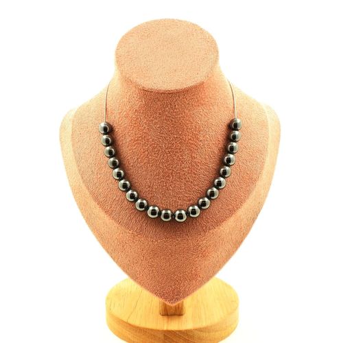 Collier 20 Perles Hématite 8 Mm. Chaine En Acier Inoxydable Collier Femmes, Hommes. Taille Personnalisable.