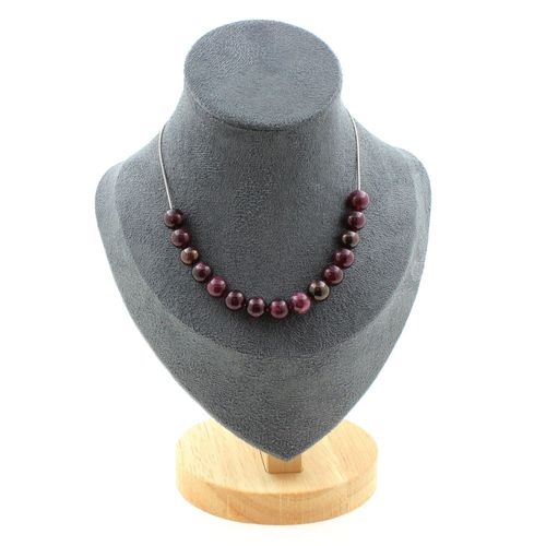 Collier 15 Perles Grenat 8 Mm. Chaine En Acier Inoxydable Collier Femmes, Hommes. Taille Personnalisable.
