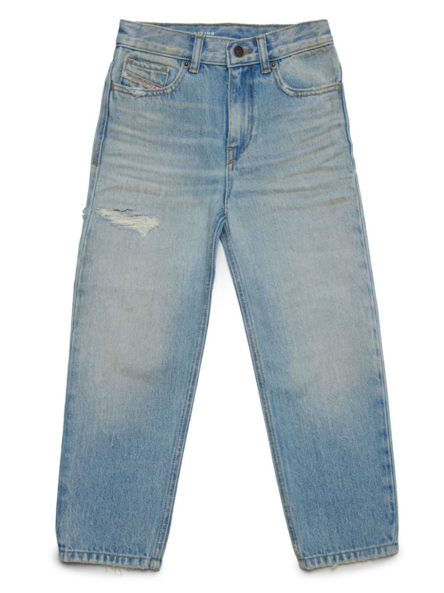 Jean Boyfriend Diesel En Denim Rigide Délavage Bleu Clair