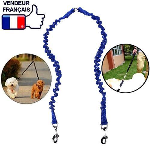 2 en 1: Rallonge élastique antichoc Double Extension nylon Pour Promener 2  Chiens ou Laisse simple pour 1 chien - idéal canicross dog sitter marche