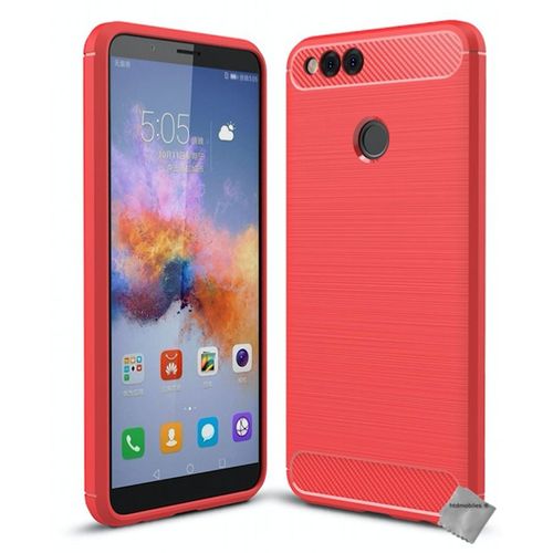 Housse Etui Coque Silicone Gel Carbone Pour Huawei Honor 7x + Film Ecran - Rouge