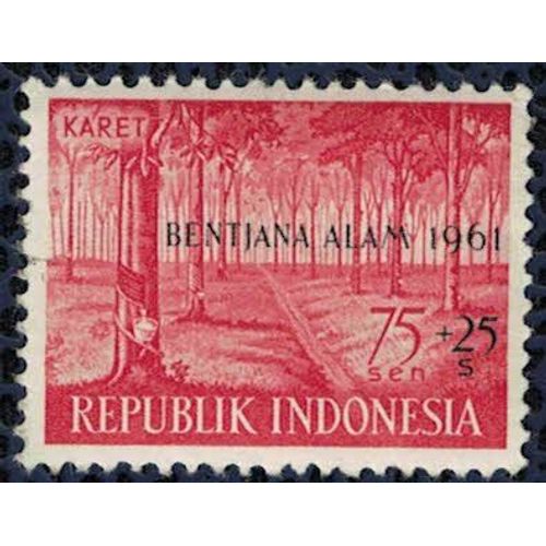 Indonésie 1961 Fonds Aide Aux Victimes Surchargé Bentjana Alam Karet Caoutchouc Su