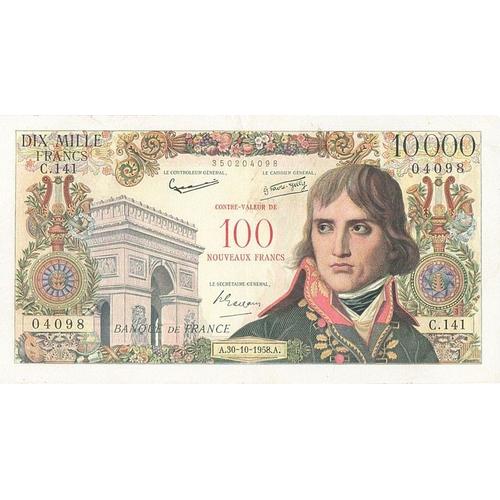 10000 Frs Surchargé 100 Nf "Bonaparte" Plaqué À La Feuille D'argent Pure0