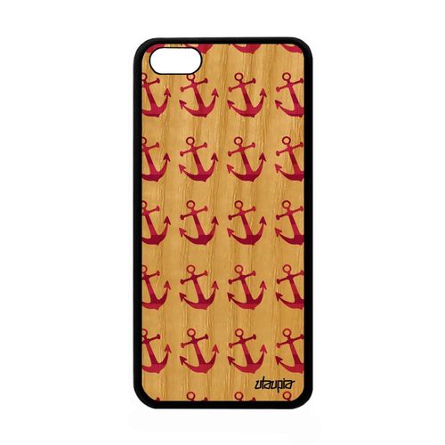 Coque Apple Iphone 5c En Bois Silicone Ancre De Bateau Rose De Protection Housse
