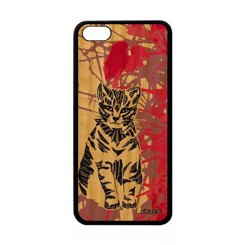 Coque En Bois Telephone Silicone Iphone 5c Chat Petit Tigré Mignon 4g Rose Apple Iphone 5c
