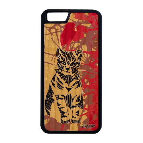 Coque En Bois Pour Iphone 6 6s Plus Silicone Chat Tribal Rose Fille Rigide
