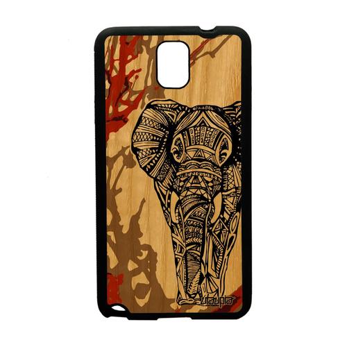 Coque En Bois Silicone Note 3 Elephant Tribal Antichoc Marron Art Samsung Galaxy Note 3