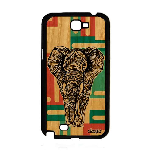 Coque Silicone Samsung Galaxy Note 2 En Bois Elephant Dessin 4g Vert Ethnique De