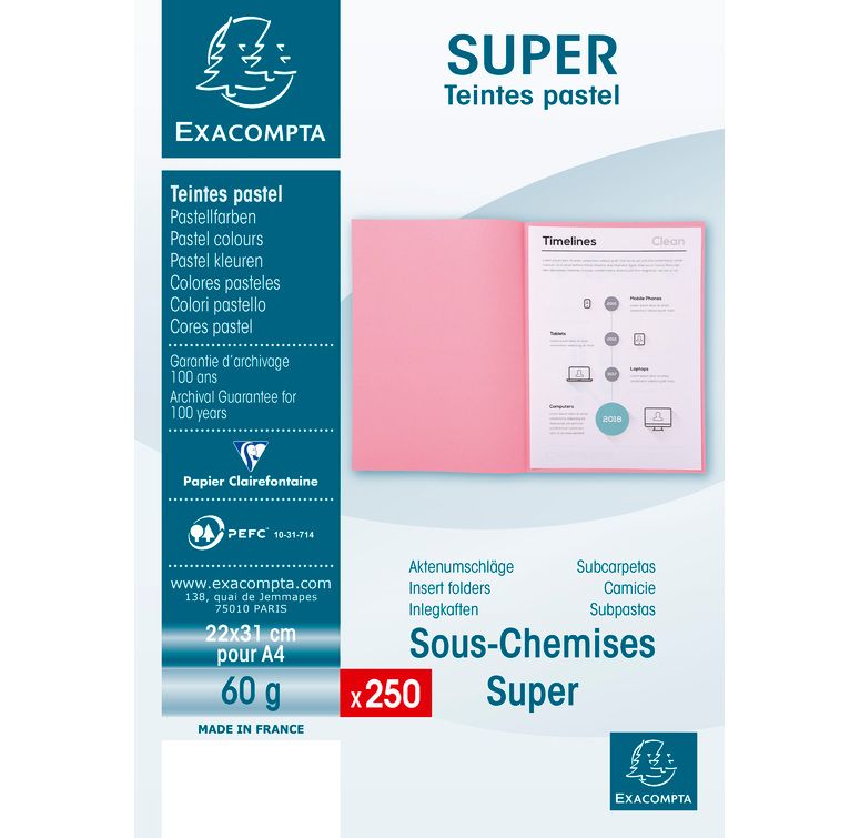 Exacompta Paquet 250 Sous-Chemises Super 60 Bleu Clair