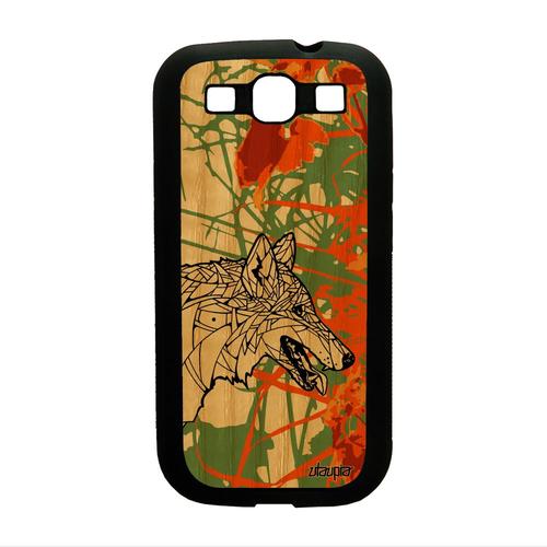 Coque S3 En Bois Silicone Loup Orange Smartphone Alpha Gt-I9300 A Samsung Galaxy S3