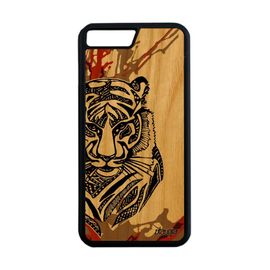 Coque En Bois Silicone Iphone 7 Plus Tigre Azteque Personnalise Tpu Marron