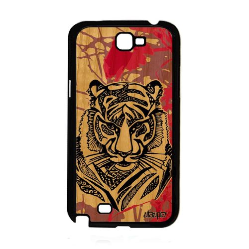 Coque En Bois Pour Samsung Galaxy Note 2 Silicone Tigre Rose Fantaisie Fauve De