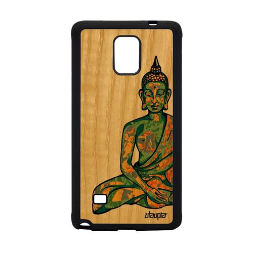Coque En Bois Silicone Pour Galaxy Note 4 Bouddha Femme Assis Vert Cover Samsung Galaxy Note 4