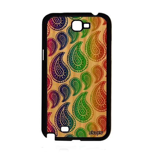 Coque Pour Samsung Galaxy Note 2 En Bois Silicone Motif Cachemire Vert Ethnique