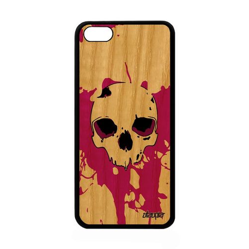 Coque En Bois Apple Iphone 5c Silicone Tete De Mort Rose Coloré Telephone Enfer