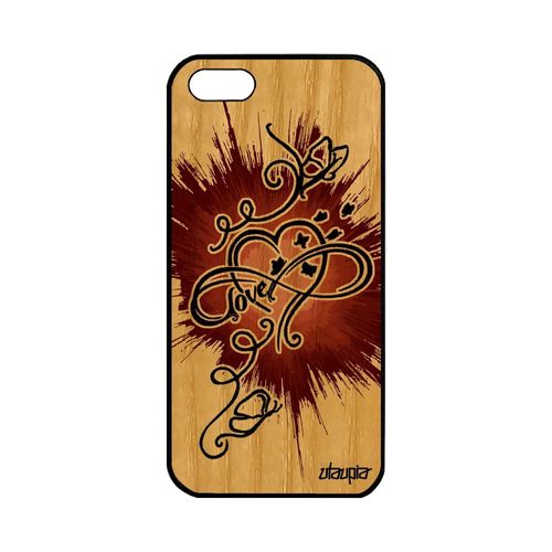 Coque En Bois Pour Apple Iphone 5 5s Se Silicone Infini Love Case Amour Marron A