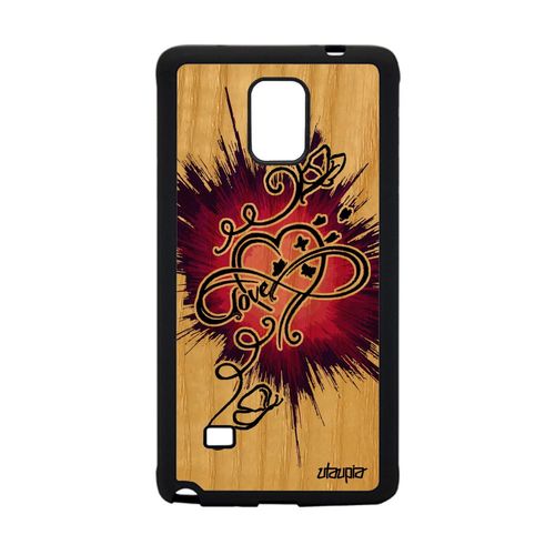 Coque En Bois Note 4 Silicone Infini Love Rose Amour Portable De Samsung Galaxy Note 4