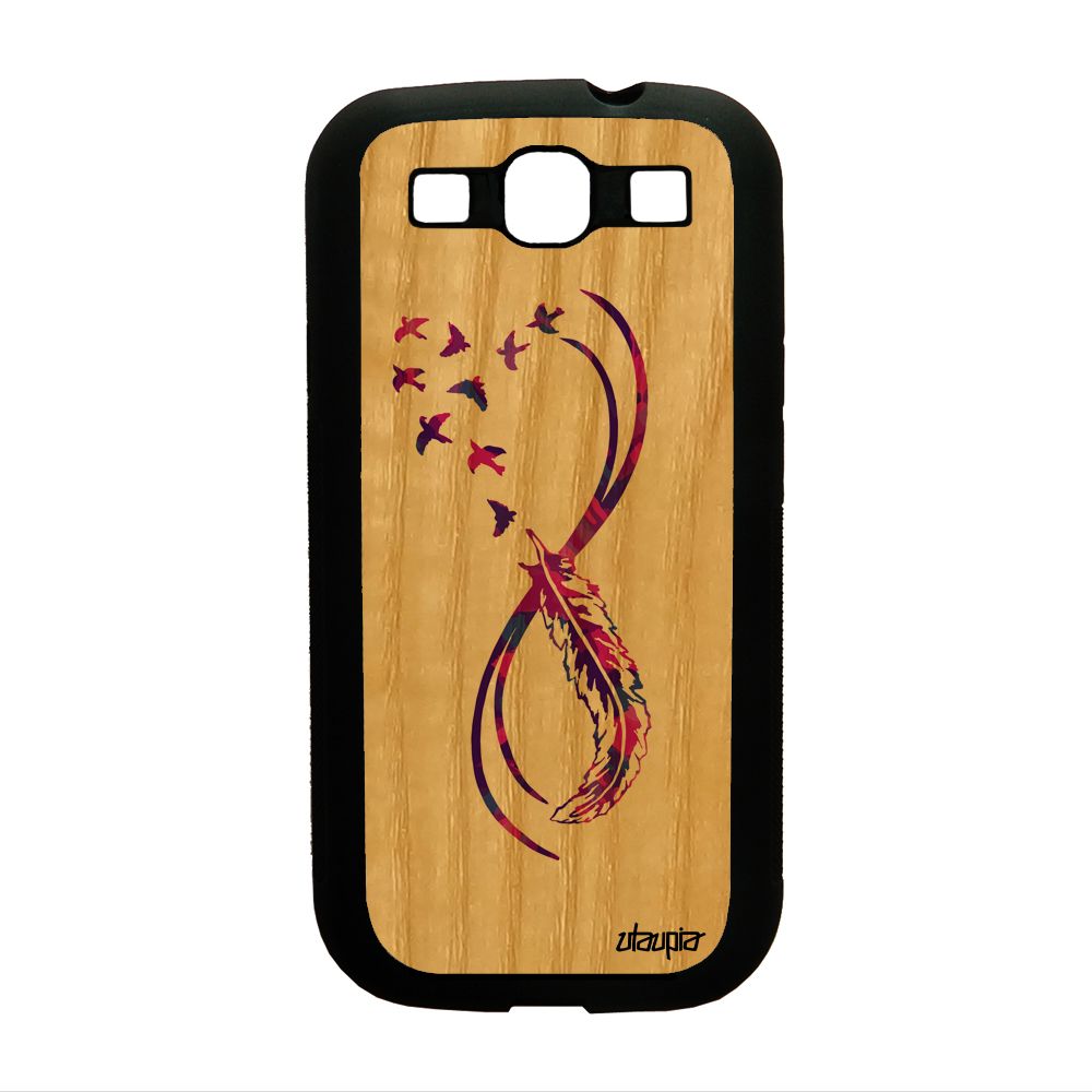 Coque En Bois Silicone Samsung Galaxy S3 Infini Dessin Violet Case Plume Femme A