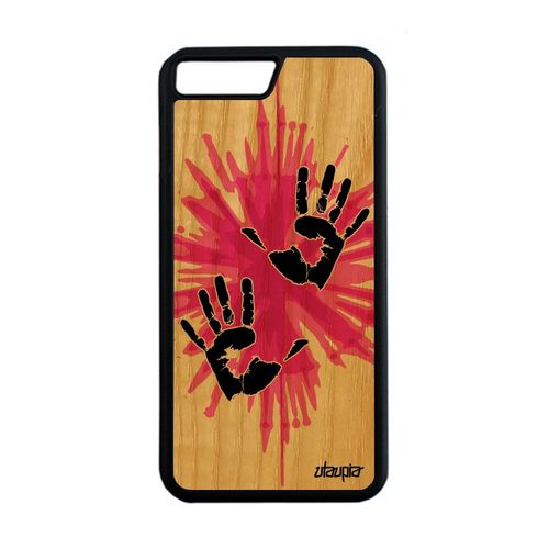 Coque Silicone Pour Iphone 7 Plus En Bois Main Peinture Trace De Rose Iphone 7 Plus