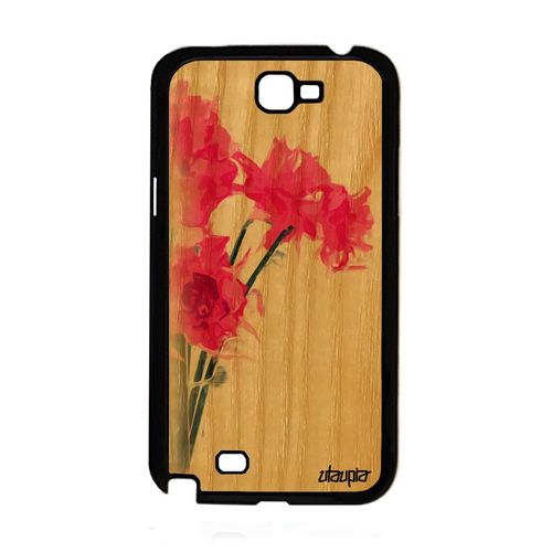 Coque En Bois Silicone Note 2 Et Bouquet De Fleurs Rose Narcisse Samsung Galaxy Note 2