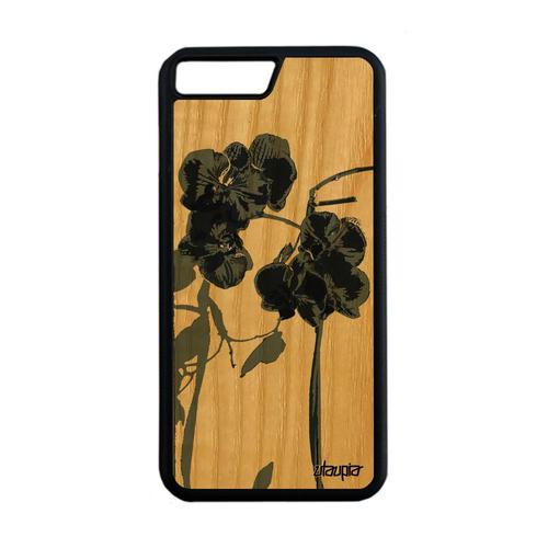 Coque Silicone Iphone 7 Plus En Bois Orchidee Fleur Peinture Noir 4g