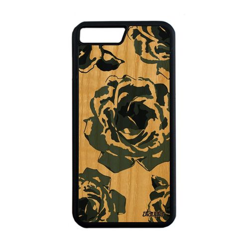 Coque Iphone 7 Plus En Bois Naturel Silicone Rose Fleur Romantique Love De Iphone 7 Plus