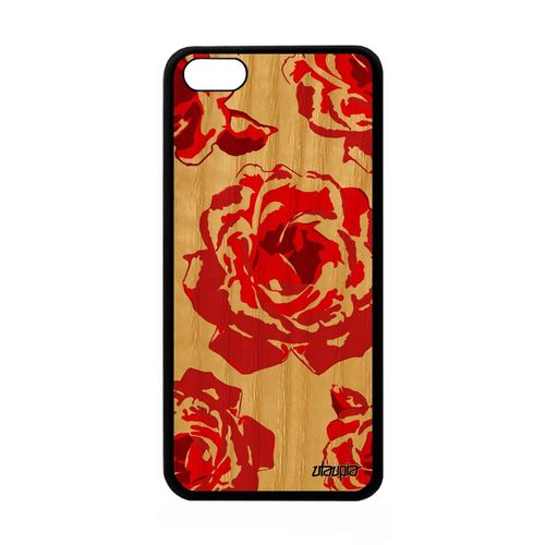 Coque En Bois Silicone Pour Apple Iphone 5c Rose Fleur Amour Telephone Floral De