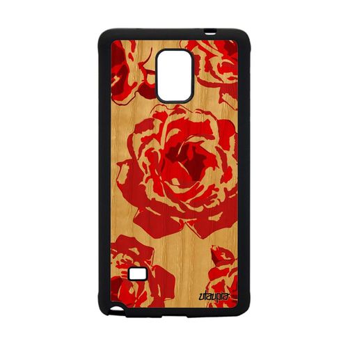 Coque En Bois Silicone Pour Note 4 Rose Fleur Tatoo Étui Femme De Samsung Galaxy Note 4