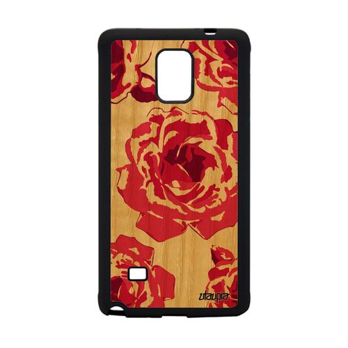 Coque En Bois Note 4 Silicone Rose Fleur Tatouage De Protection A Samsung Galaxy Note 4