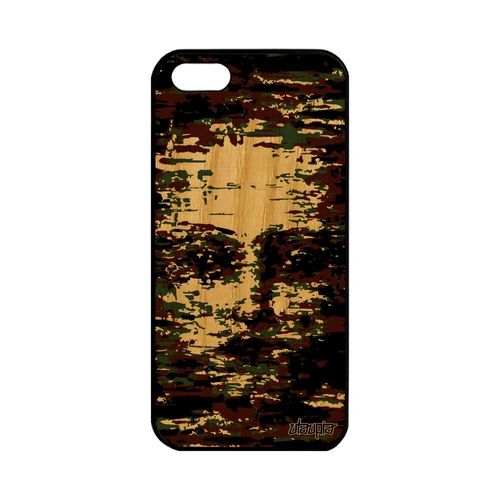 Coque En Bois Pour Apple Iphone 5 5s Se Silicone Portrait Portable Marron Visage