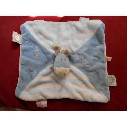Doudou Plat Ane Paco Noukie'S Noukies Bleu Blanc Spirales