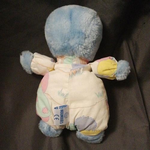 Doudou Peluche Poupee Chiffon Lutin Tissu Bleu Fraise Nounours Vintage