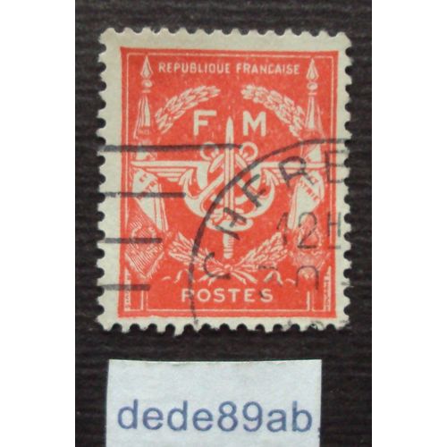 France.. Timbre De Franchise Militaire - Les Trois Armes (Glaive,Ailes Et Ancres) Rouge Sans Valeur Faciale. Oblitéré Used Stamp.