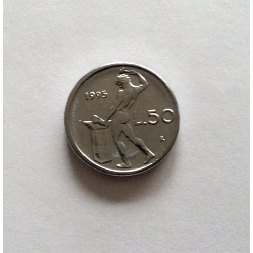 Pièce De 50 Lires Italie - Vulcain Battant Le Fer - 1995