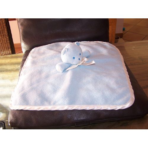 Doudou Plat Ours Musti Mustela Bleu Blanc