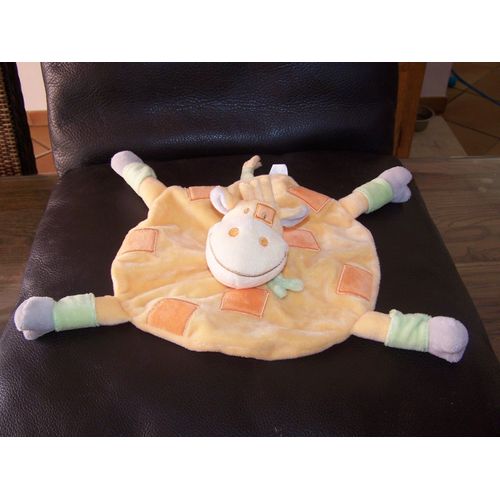Doudou Plat Rond Vache Girafe Nicotoy Foulard Bandana Vert Cocard