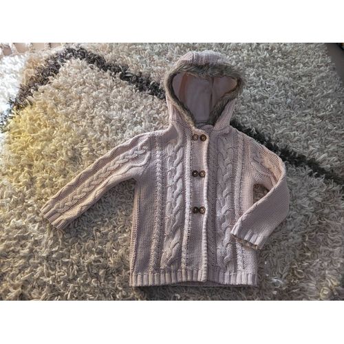 Gilet Maille Torsade Rose Pâle 3 Ans
