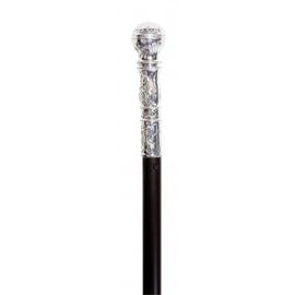 Canne Noire Pommeau Décoré Couleur Argent