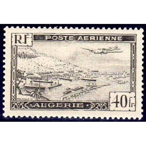 Timbre De Poste Aérienne D'algérie (Avion Survolant La Rade D'alger)