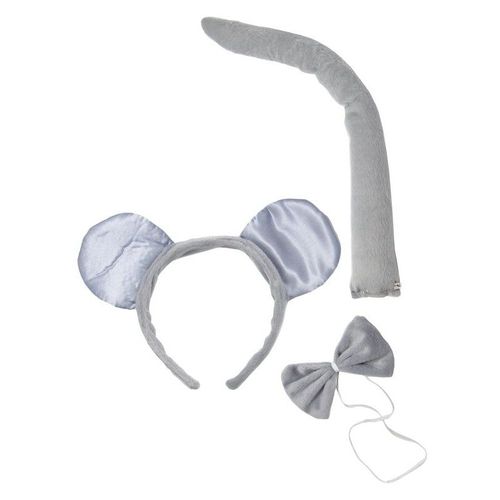 Kit De Souris Grise Adulte : Serre-Tête, Queue & Noeud Papillon